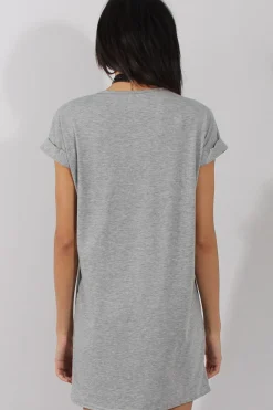 Rebellious Fashion Grey Rebel Slogan Print Tshirt Dress - Juan