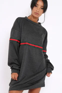 Rebellious Fashion Grey Stripe Jumper Dress - Finley