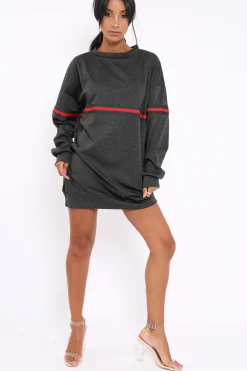 Rebellious Fashion Grey Stripe Jumper Dress - Finley