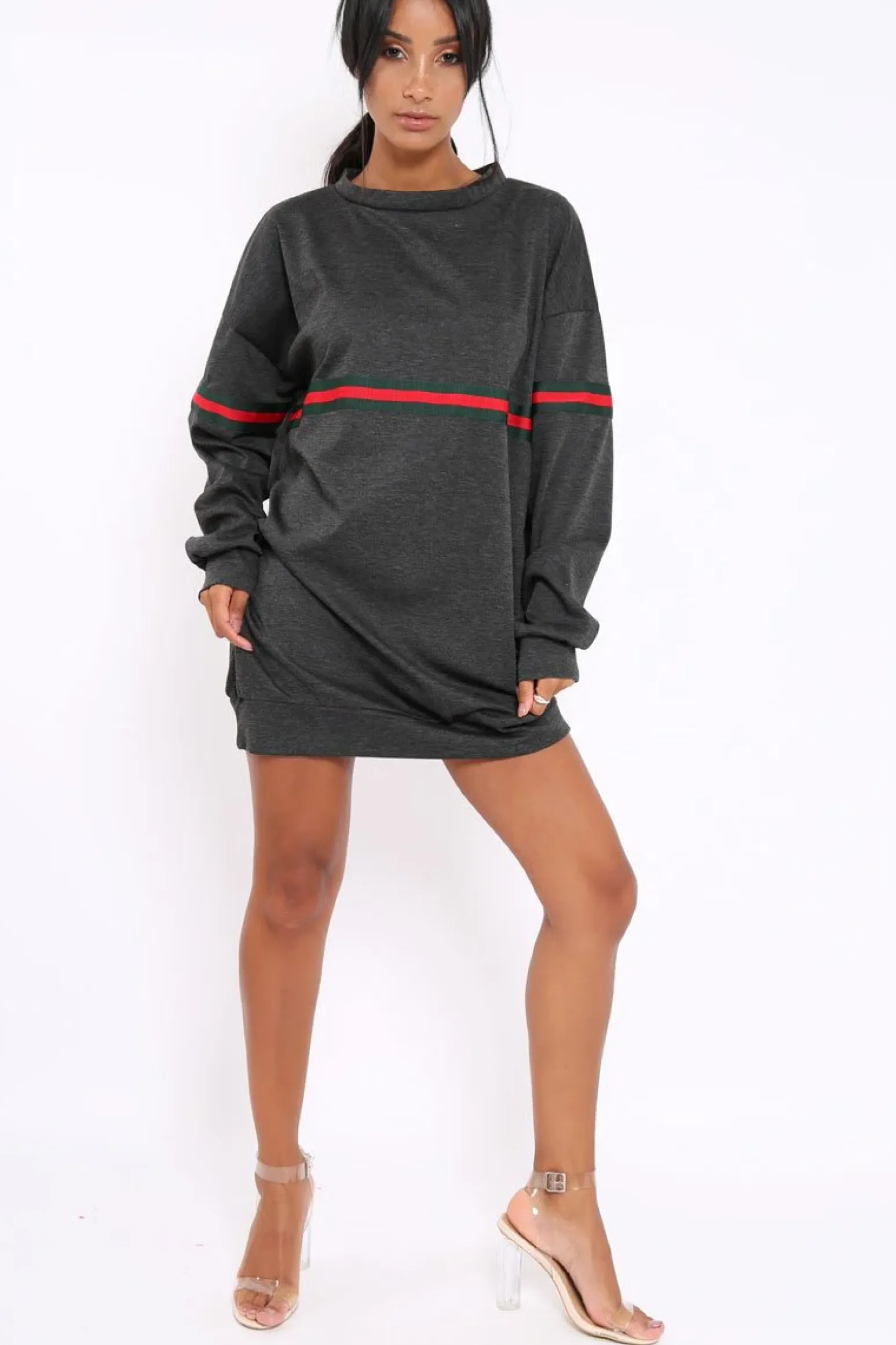 Rebellious Fashion Grey Stripe Jumper Dress - Finley