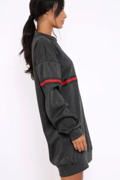 Rebellious Fashion Grey Stripe Jumper Dress - Finley