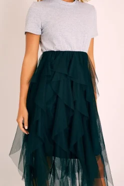 Rebellious Fashion Grey Top Black Tulle Skirt Dress - Pola