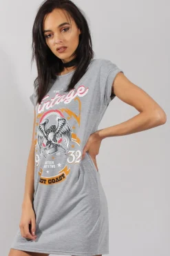Rebellious Fashion Grey Vintage Eagle T-Shirt Dress - Eloise
