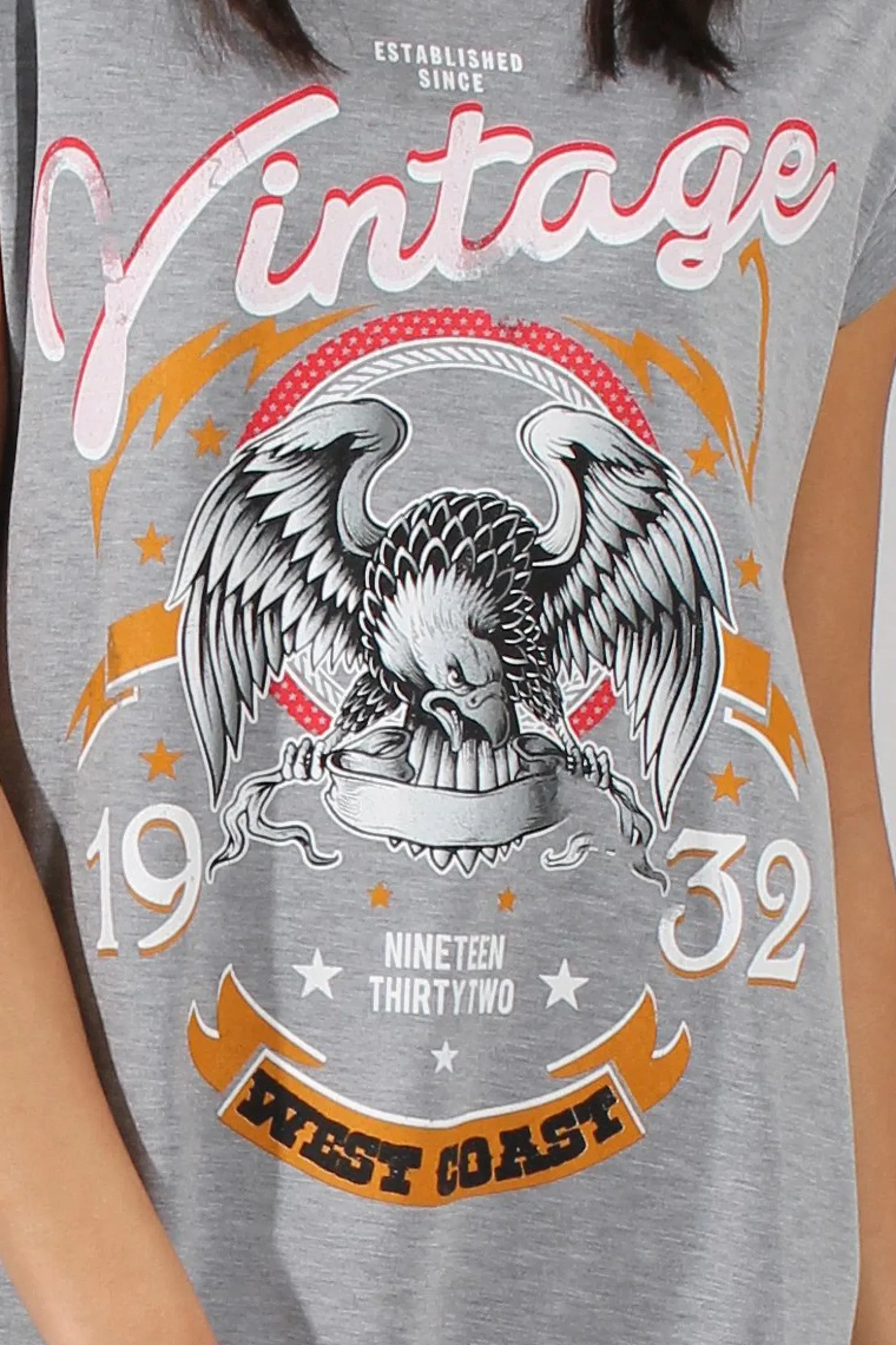 Rebellious Fashion Grey Vintage Eagle T-Shirt Dress - Eloise