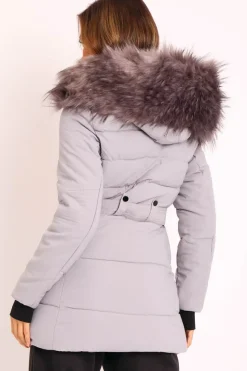 Rebellious Fashion Grey Adjustable Waist Longline Puffer Coat - Zofia