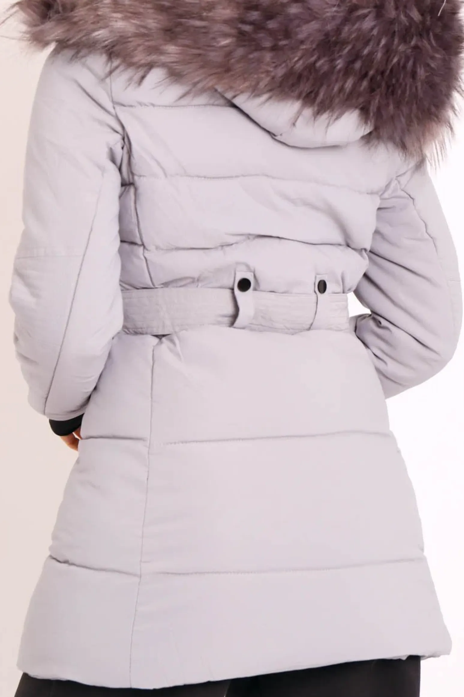 Rebellious Fashion Grey Adjustable Waist Longline Puffer Coat - Zofia