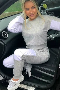 Rebellious Fashion Grey and White Colour Block Loungewear Set - Elody