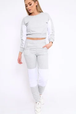 Rebellious Fashion Grey and White Colour Block Loungewear Set - Elody