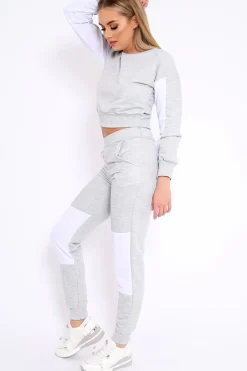 Rebellious Fashion Grey and White Colour Block Loungewear Set - Elody
