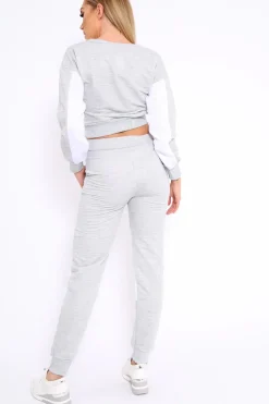 Rebellious Fashion Grey and White Colour Block Loungewear Set - Elody
