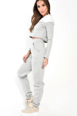 Rebellious Fashion Grey and White Contrast Panel Tracksuit - Soraya