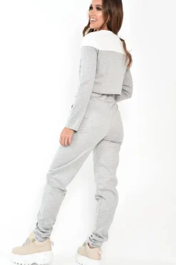 Rebellious Fashion Grey and White Contrast Panel Tracksuit - Soraya
