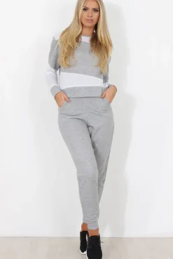 Rebellious Fashion Grey and White Loungewear Set - Katie