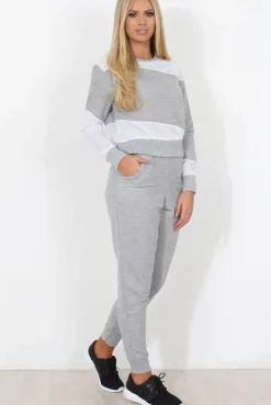 Rebellious Fashion Grey and White Loungewear Set - Katie