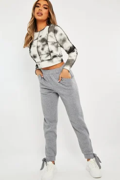 Rebellious Fashion Grey Ankle Tie Detail Joggers - Elisha