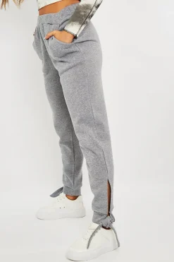 Rebellious Fashion Grey Ankle Tie Detail Joggers - Elisha