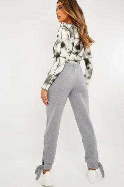 Rebellious Fashion Grey Ankle Tie Detail Joggers - Elisha