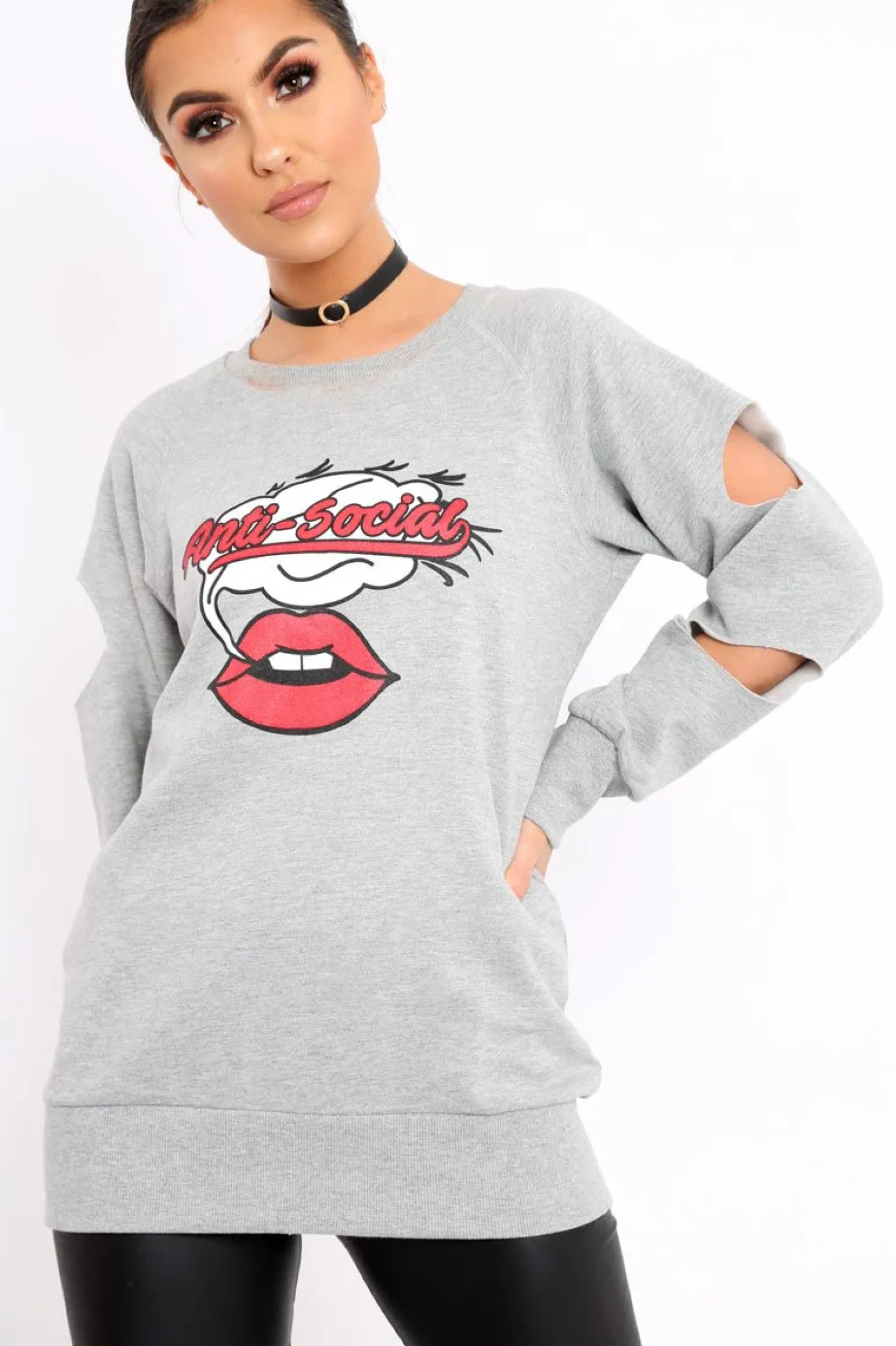 Rebellious Fashion Grey Anti Social Slogan Jumper - Aaruhi