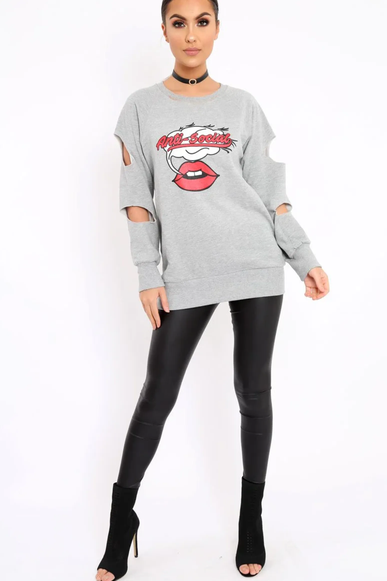 Rebellious Fashion Grey Anti Social Slogan Jumper - Aaruhi