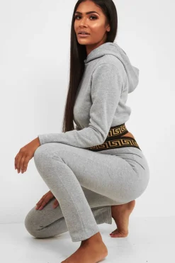 Rebellious Fashion Grey Aztec Trim Loungewear Set - Galena