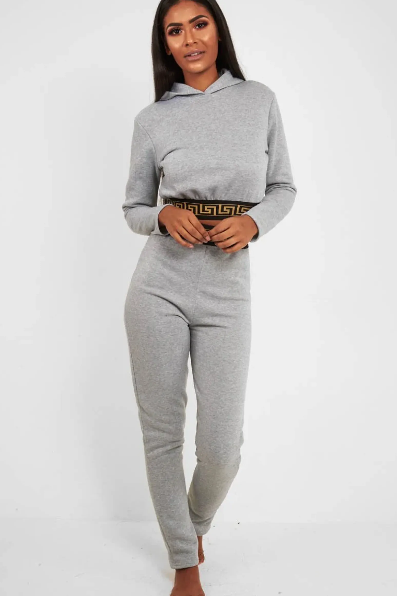 Rebellious Fashion Grey Aztec Trim Loungewear Set - Galena