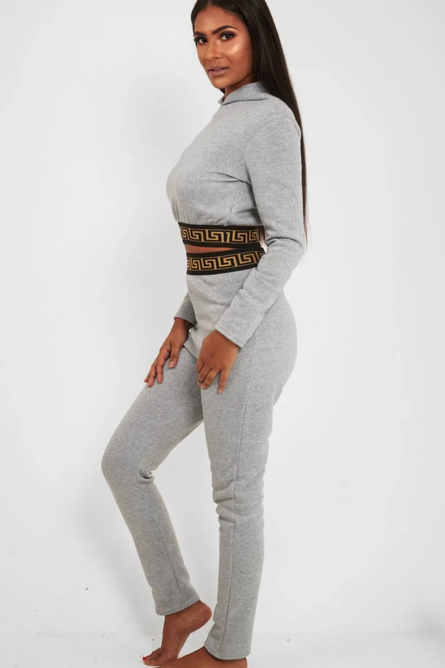 Rebellious Fashion Grey Aztec Trim Loungewear Set - Galena