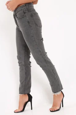 Rebellious Fashion Grey Back Rip Mom Jeans - Shanice