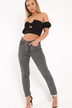 Rebellious Fashion Grey Back Rip Mom Jeans - Shanice