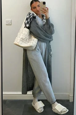 Rebellious Fashion Grey Balloon Sleeve Maxi Knit Cardigan - Imara