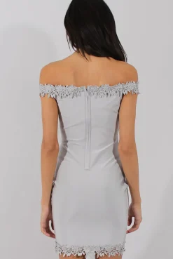 Rebellious Fashion Grey Bandage Bardot Crochet Trim Dress - Stasia