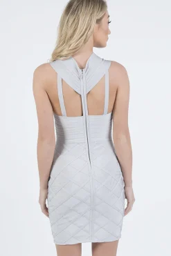 Rebellious Fashion Grey Bandage Cross Over Mini Dress - Sasha