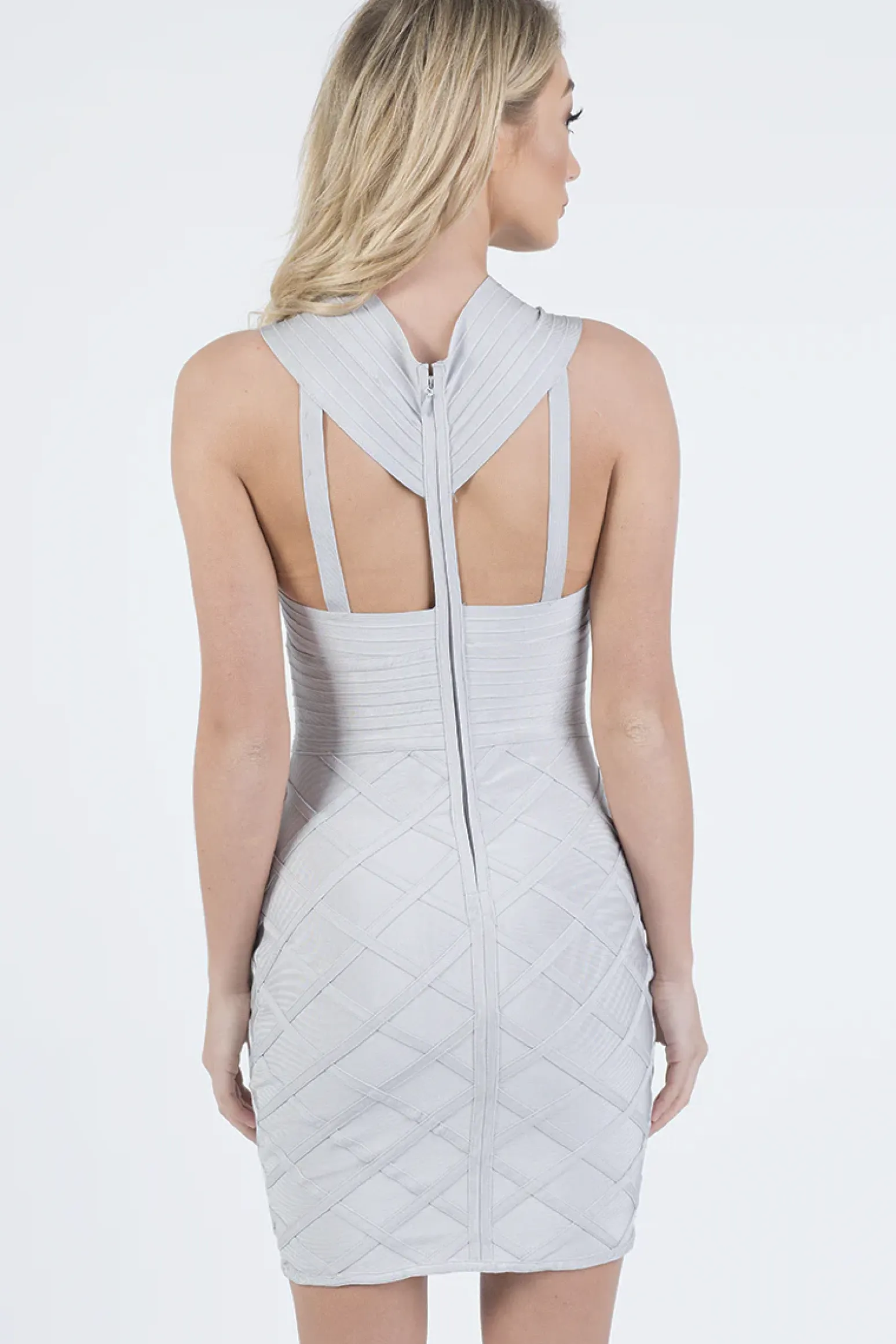 Rebellious Fashion Grey Bandage Cross Over Mini Dress - Sasha