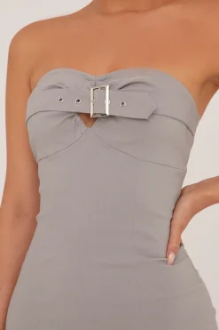 Rebellious Fashion Grey Bandeau Belt Detail Bodycon Mini Dress - Anaya