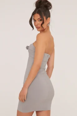 Rebellious Fashion Grey Bandeau Belt Detail Bodycon Mini Dress - Anaya