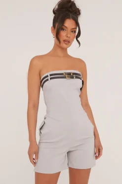 Rebellious Fashion Grey Bandeau Belt Detail Playsuit - Dolly