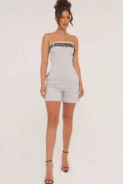 Rebellious Fashion Grey Bandeau Belt Detail Playsuit - Dolly