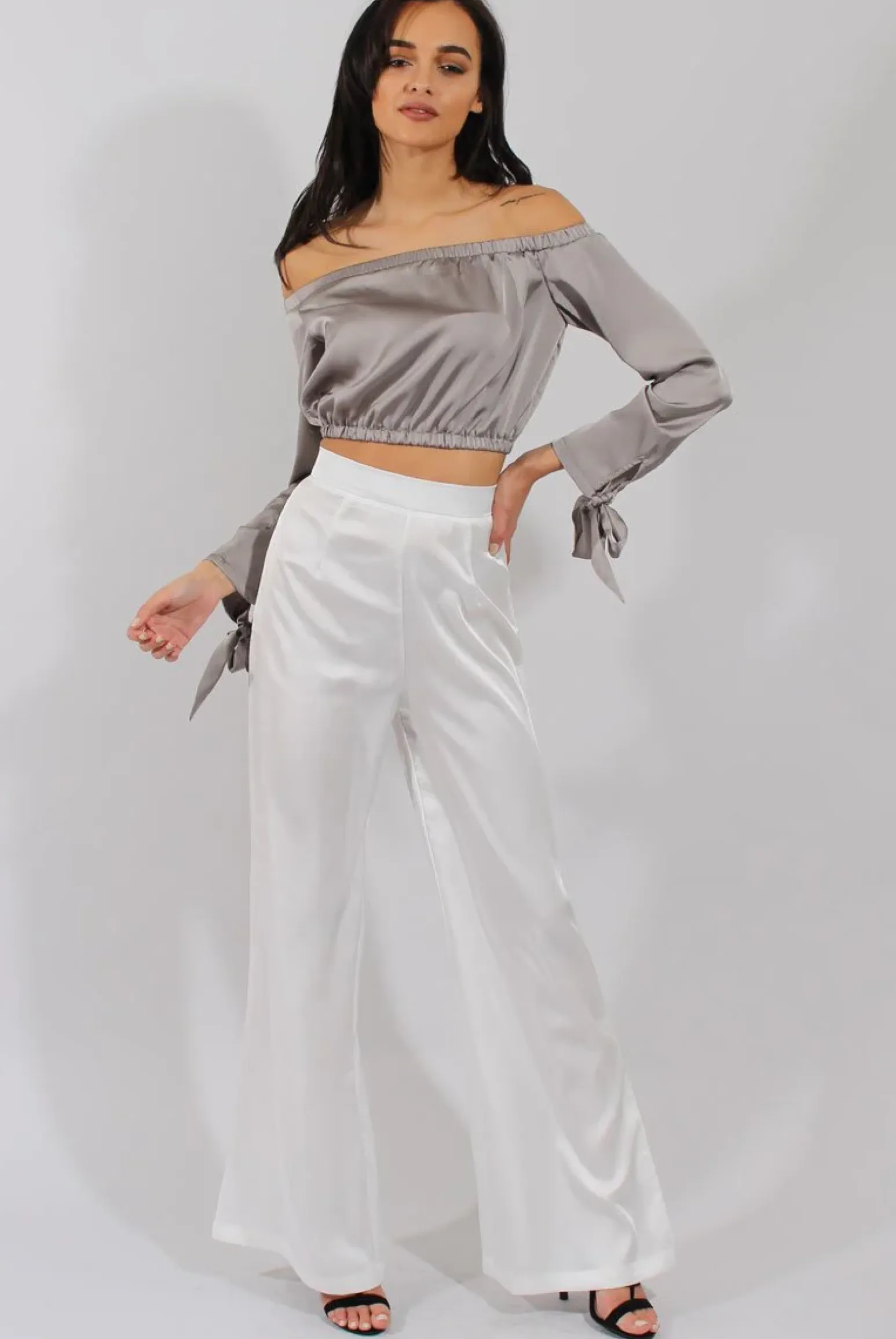 Rebellious Fashion Grey Bardot Crop Top - Sasha