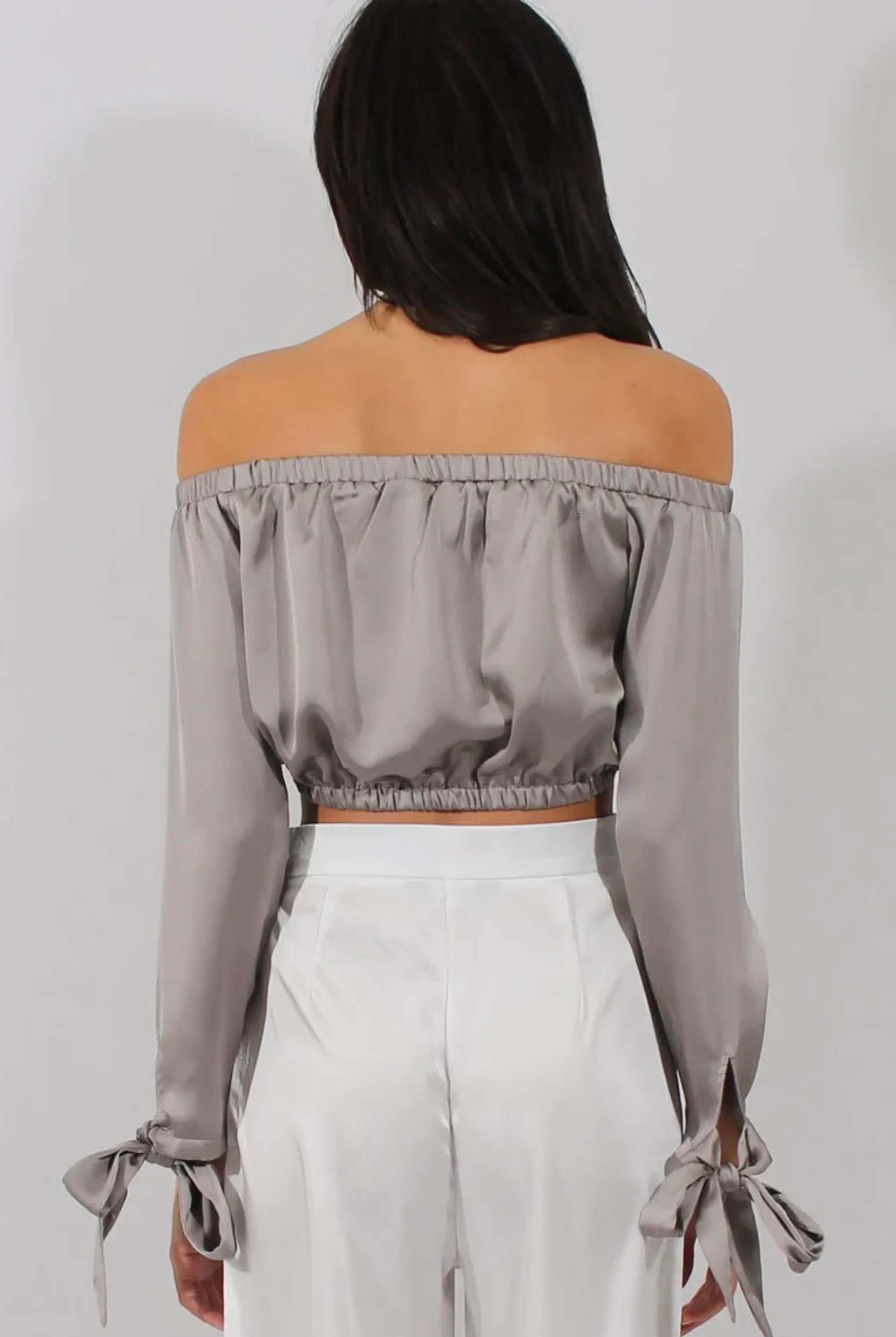 Rebellious Fashion Grey Bardot Crop Top - Sasha
