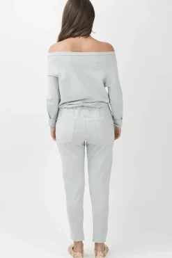Rebellious Fashion Grey Bardot Distressed Jumpsuit - Bethan