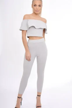 Rebellious Fashion Grey Bardot Frill Co-ord - Kammie