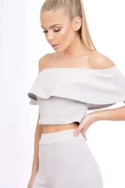 Rebellious Fashion Grey Bardot Frill Co-ord - Kammie