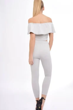 Rebellious Fashion Grey Bardot Frill Co-ord - Kammie