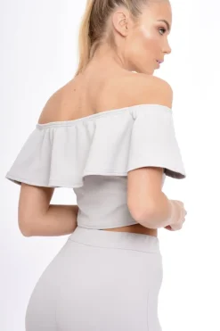 Rebellious Fashion Grey Bardot Frill Co-ord - Kammie