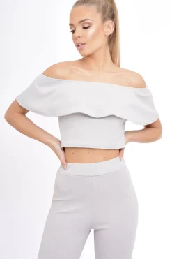 Rebellious Fashion Grey Bardot Frill Co-ord - Kammie