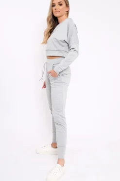 Rebellious Fashion Grey Bardot Sweatshirt and Joggers Loungewear Set - Marnie