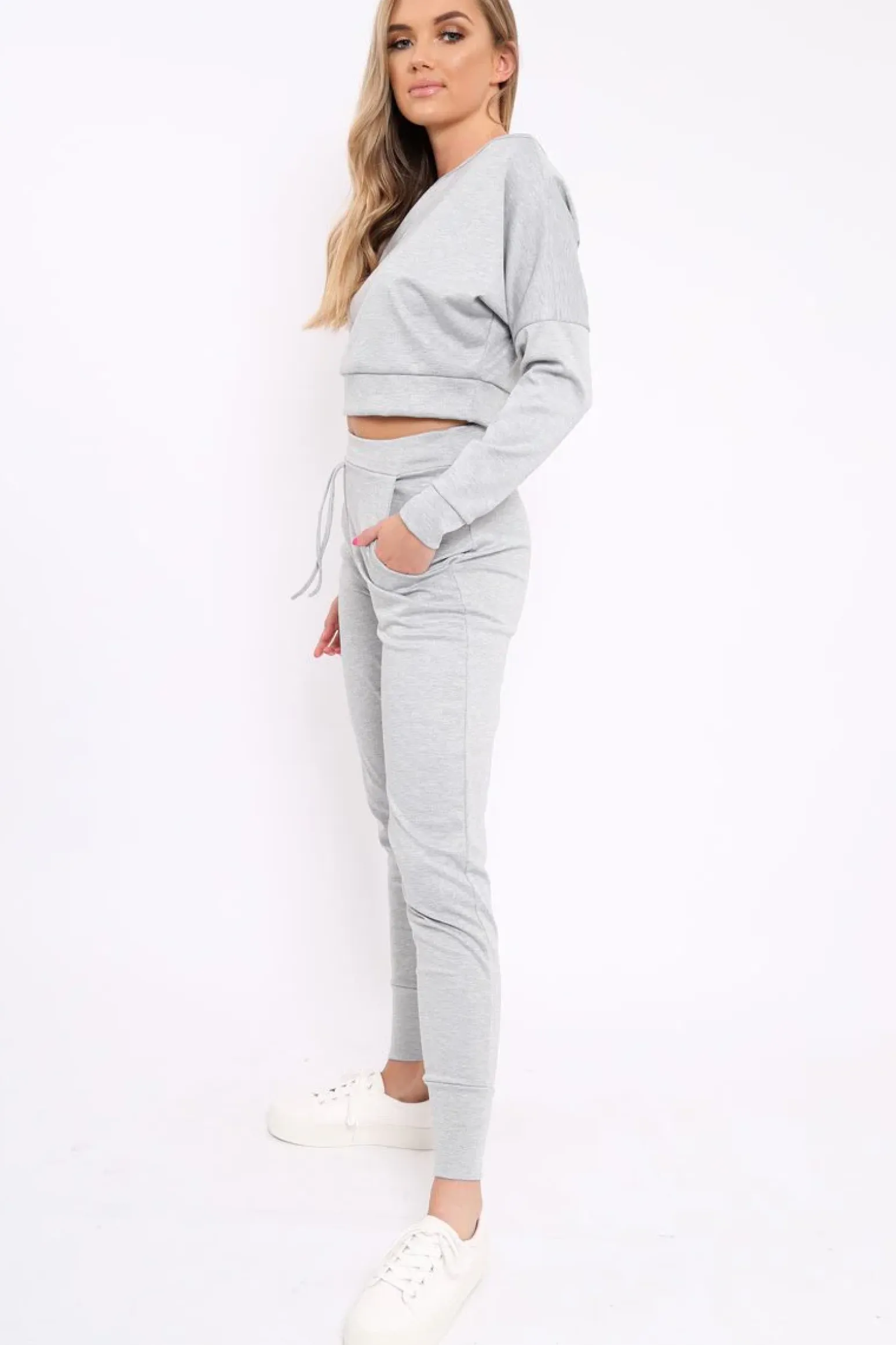 Rebellious Fashion Grey Bardot Sweatshirt and Joggers Loungewear Set - Marnie