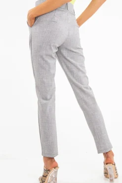 Rebellious Fashion Grey Belted Tailored Trousers - Celena