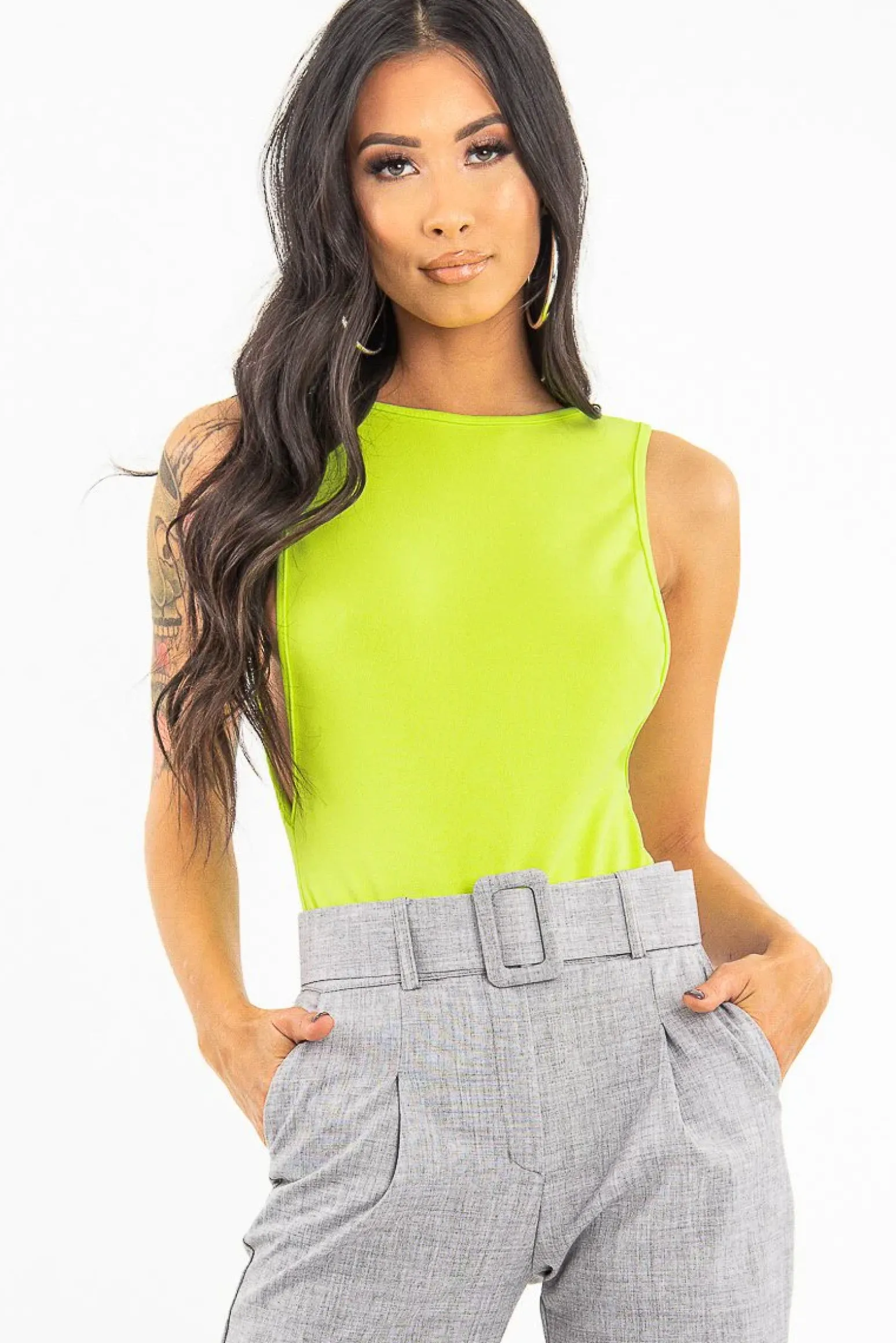 Rebellious Fashion Grey Belted Tailored Trousers - Celena