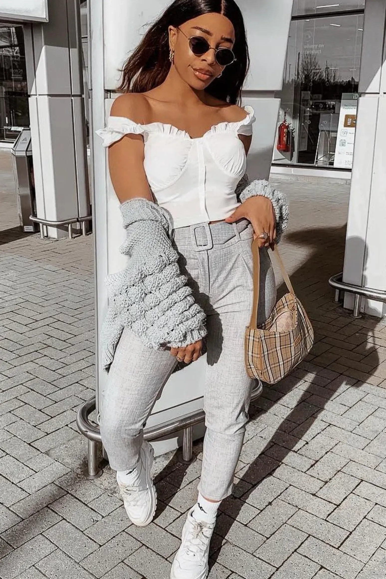 Rebellious Fashion Grey Belted Tailored Trousers - Celena