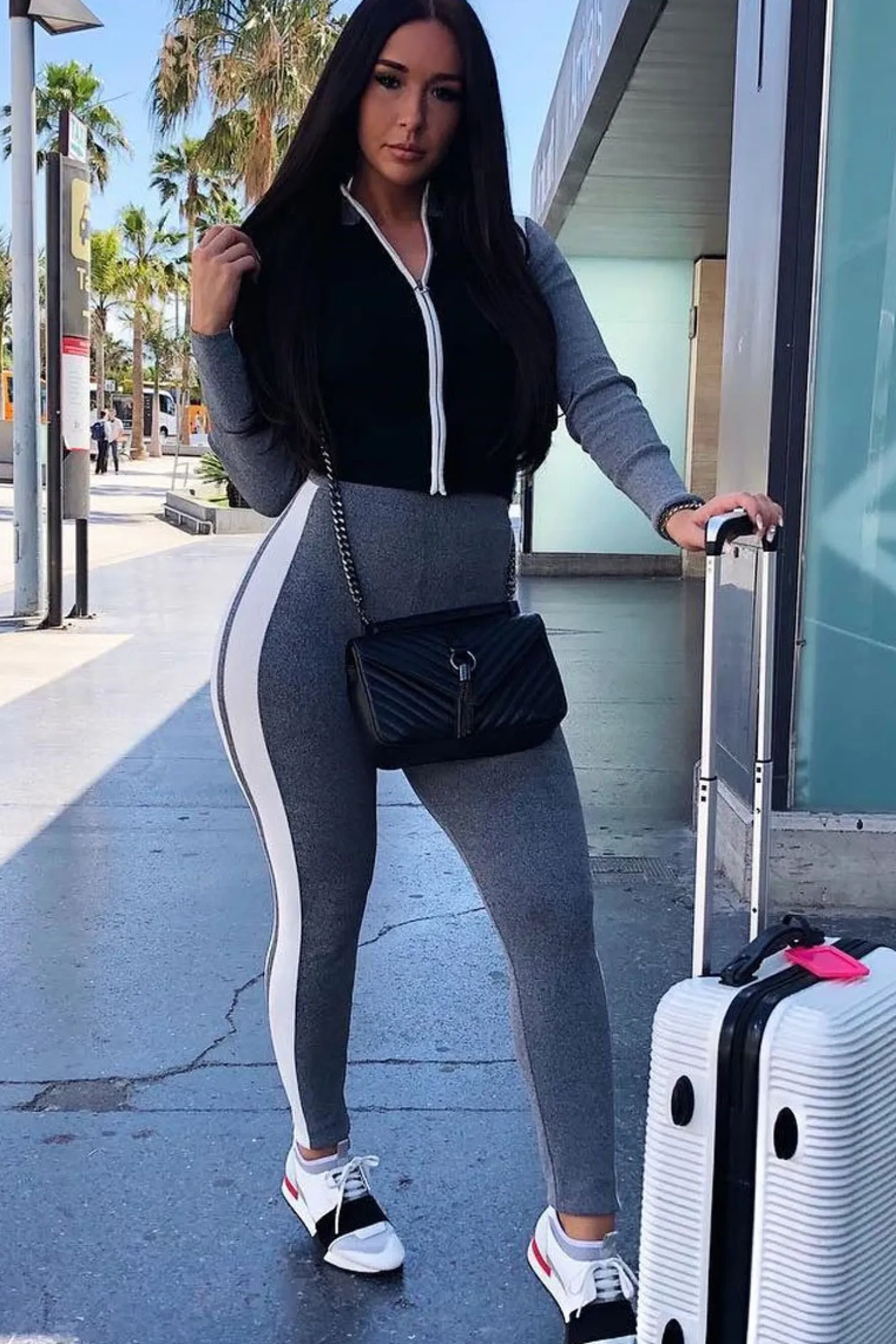 Rebellious Fashion Grey Black and White Colour Block Tracksuit - Kily